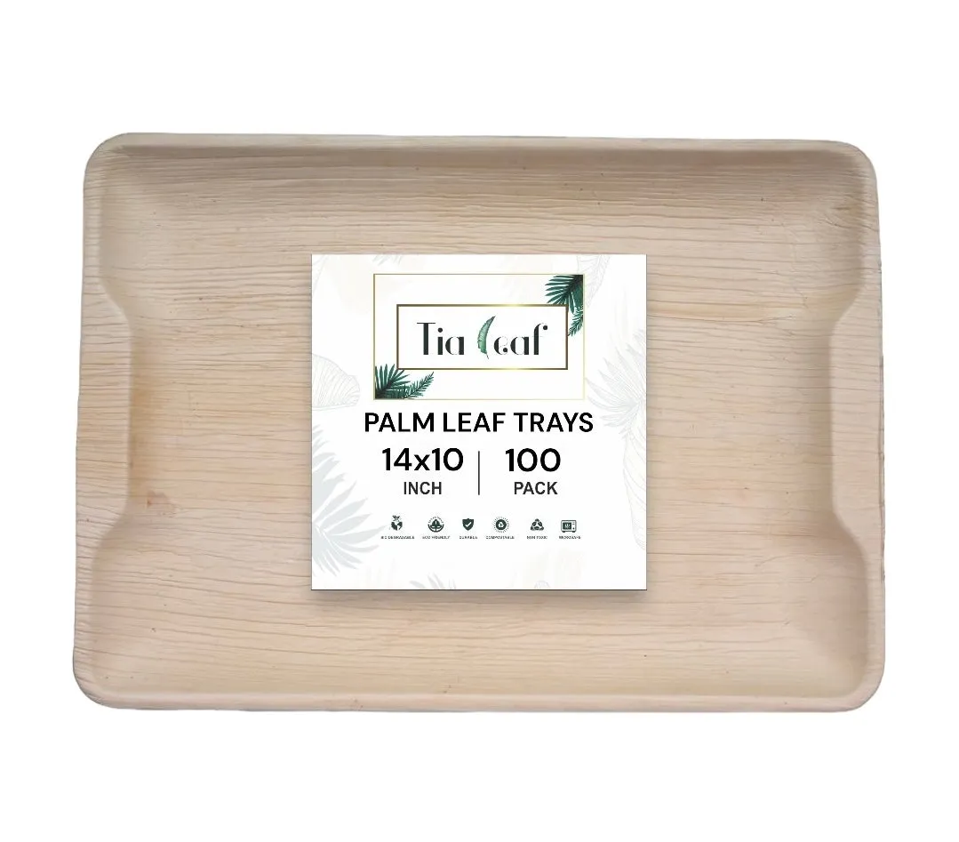 14x10 Inch Rectangle Disposable Palm Leaf Trays