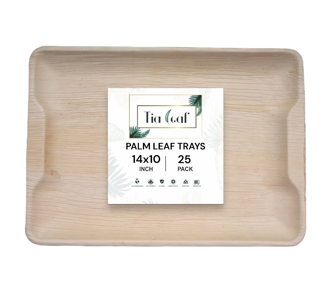 14x10 Inch Rectangle Disposable Palm Leaf Trays