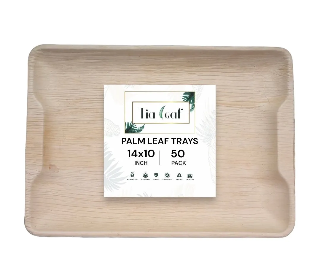 14x10 Inch Rectangle Disposable Palm Leaf Trays