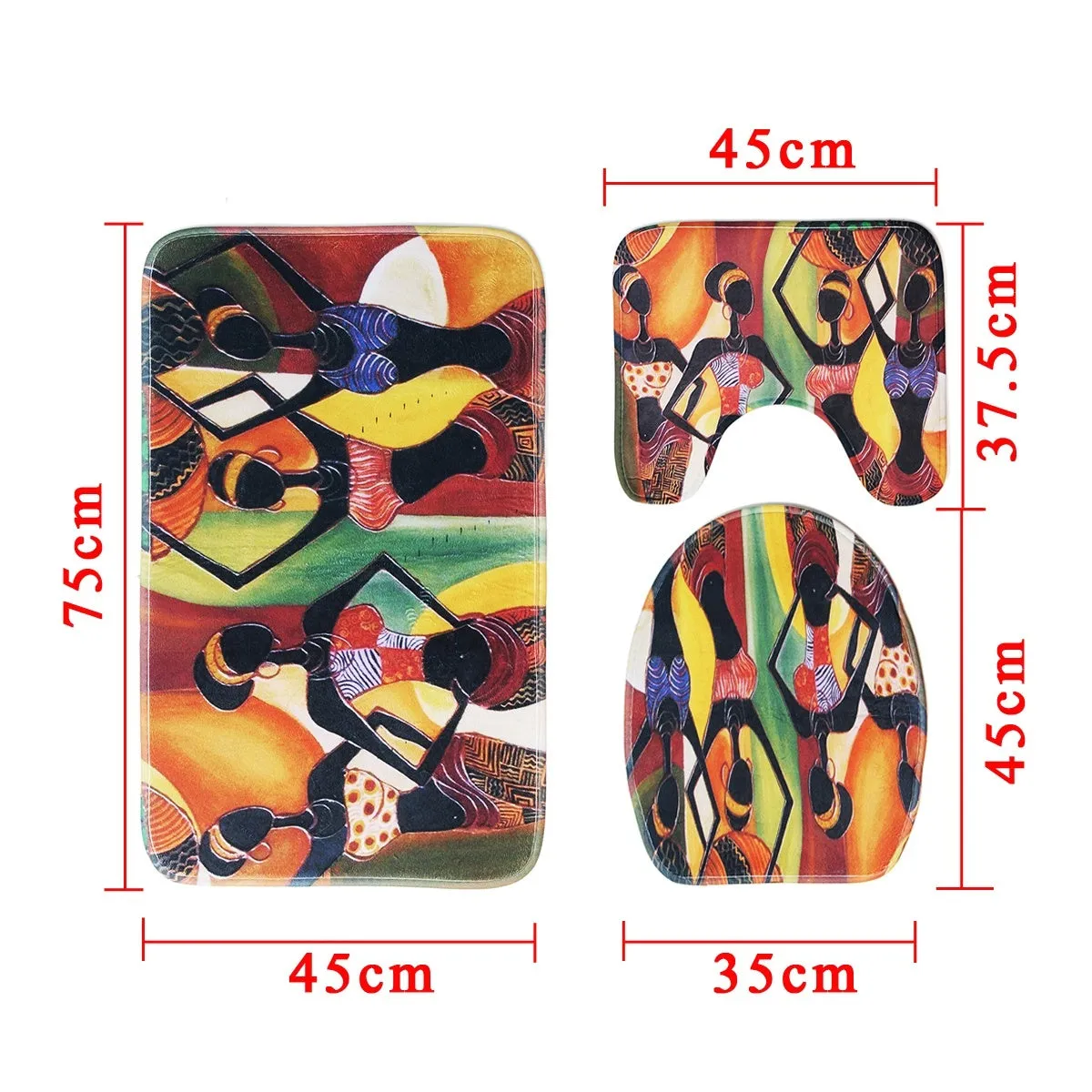 2018 New Arrivals National Flavor Africa Girl Pattern Bathroom Four-piece Suit, Polyester Shower Curtain Bathroom Pedestal Rug Lid Toilet Cover Bath Mat Set