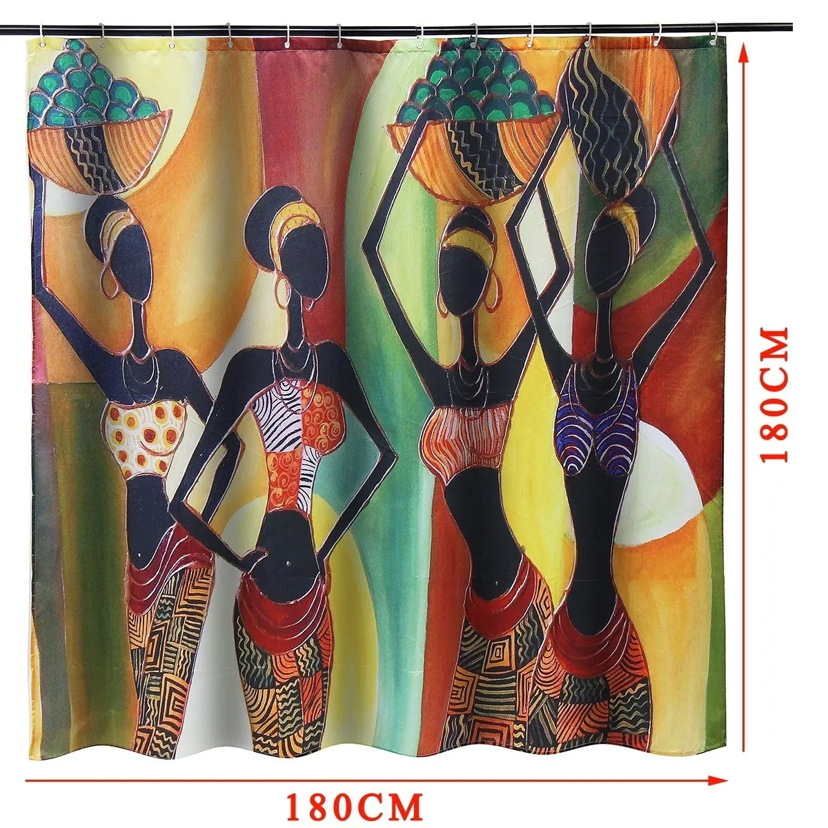 2018 New Arrivals National Flavor Africa Girl Pattern Bathroom Four-piece Suit, Polyester Shower Curtain Bathroom Pedestal Rug Lid Toilet Cover Bath Mat Set