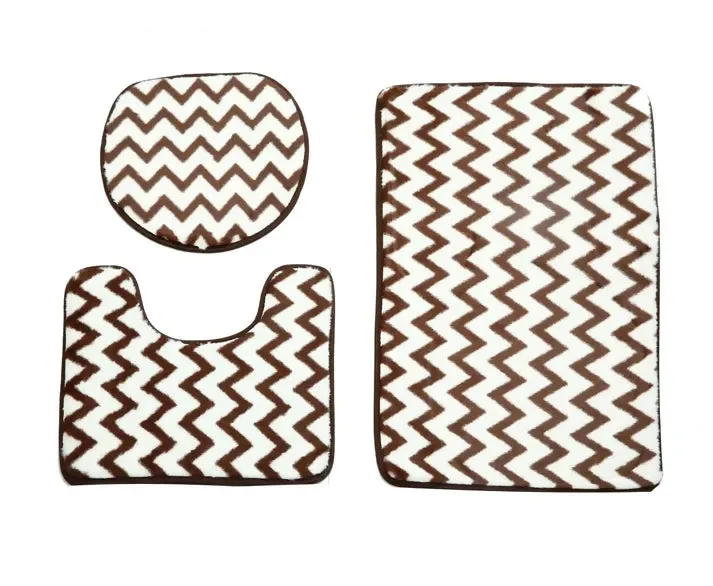 3 PCs Anti Skid Commode Mat Set-Brown Geometric