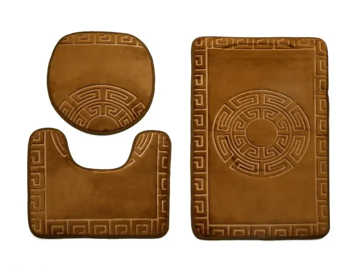 3 PCs Anti Skid Commode Mat Set-Brown Versace