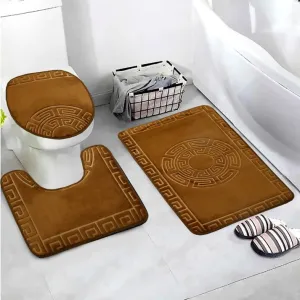 3 PCs Anti Skid Commode Mat Set-Brown Versace