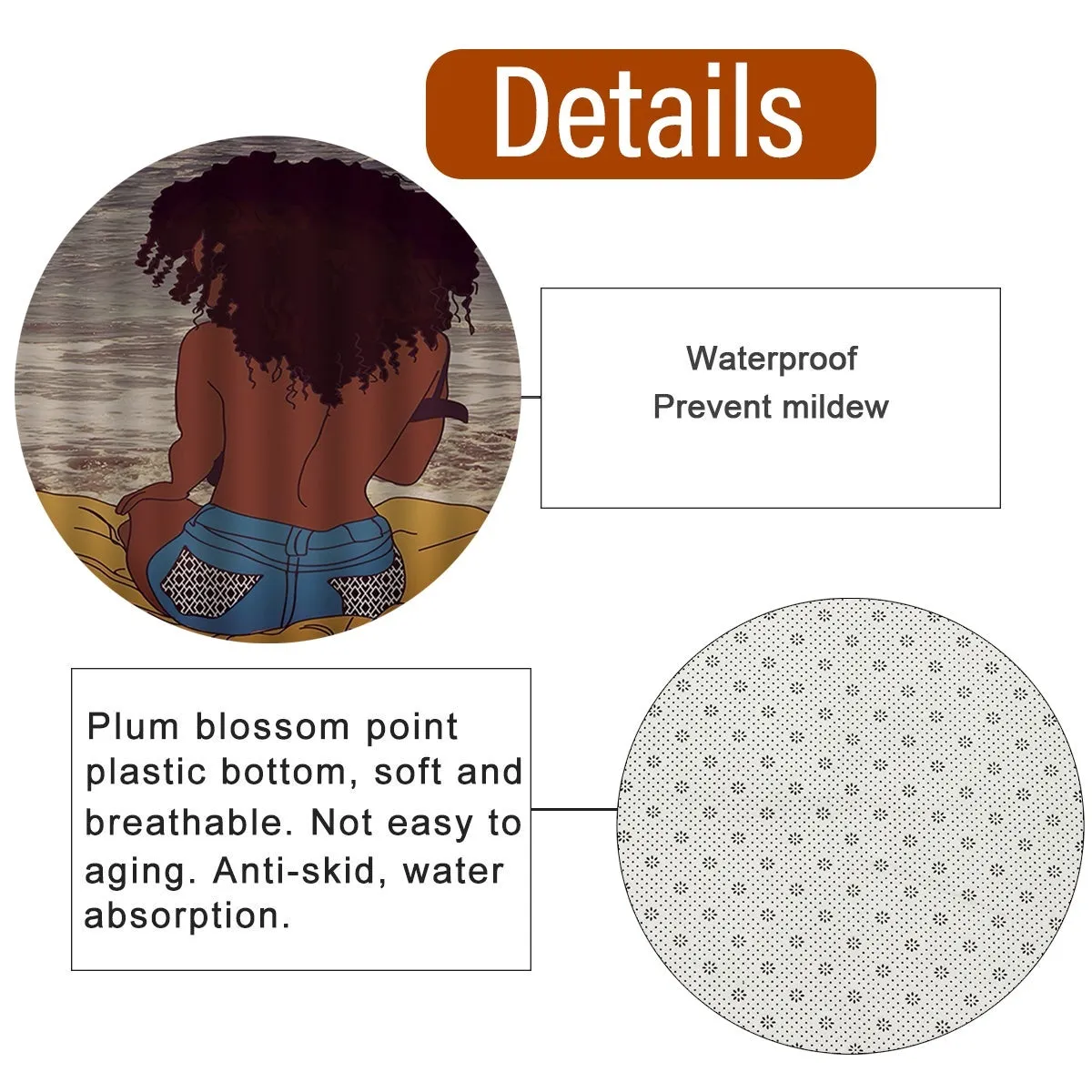 4PCS/SETS 180x180cm African Women Bathroom Pedestal Rug Lid Toilet Cover Bath Mat Shower Curtain