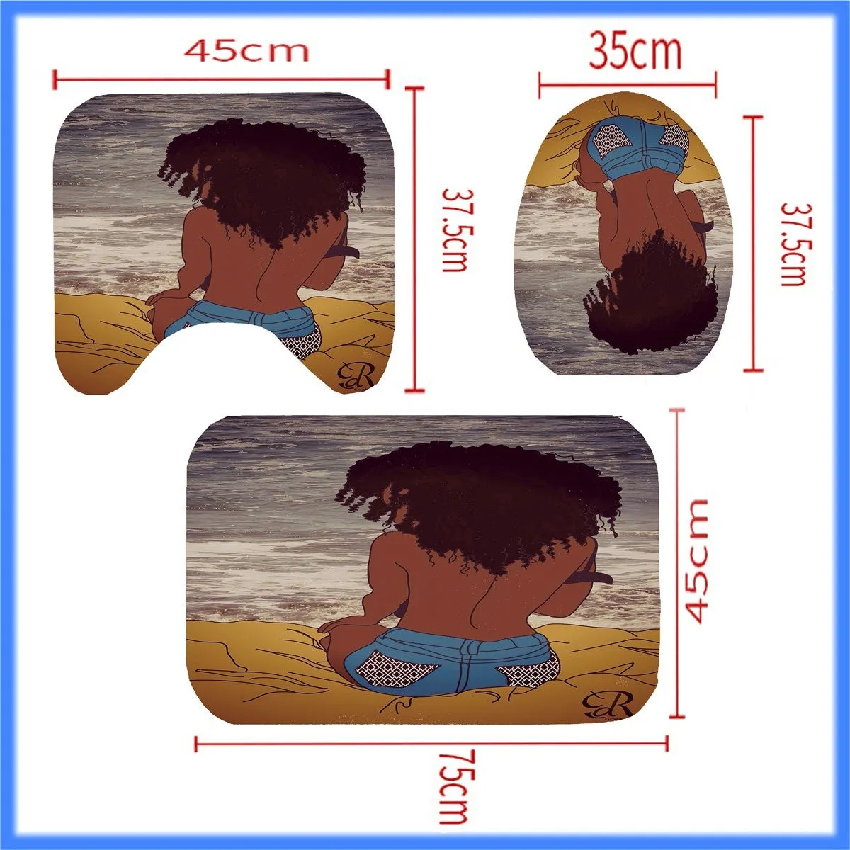 4PCS/SETS 180x180cm African Women Bathroom Pedestal Rug Lid Toilet Cover Bath Mat Shower Curtain