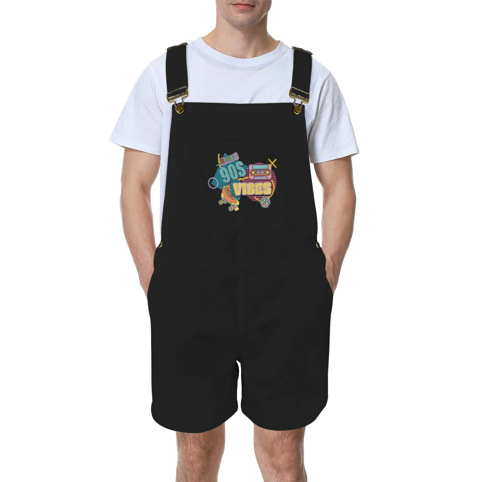 90's Vibes Black Unisex Shorts Suspender Jumpsuit