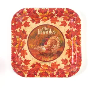 9" Harvest Turkey Design Square Plates 8ct