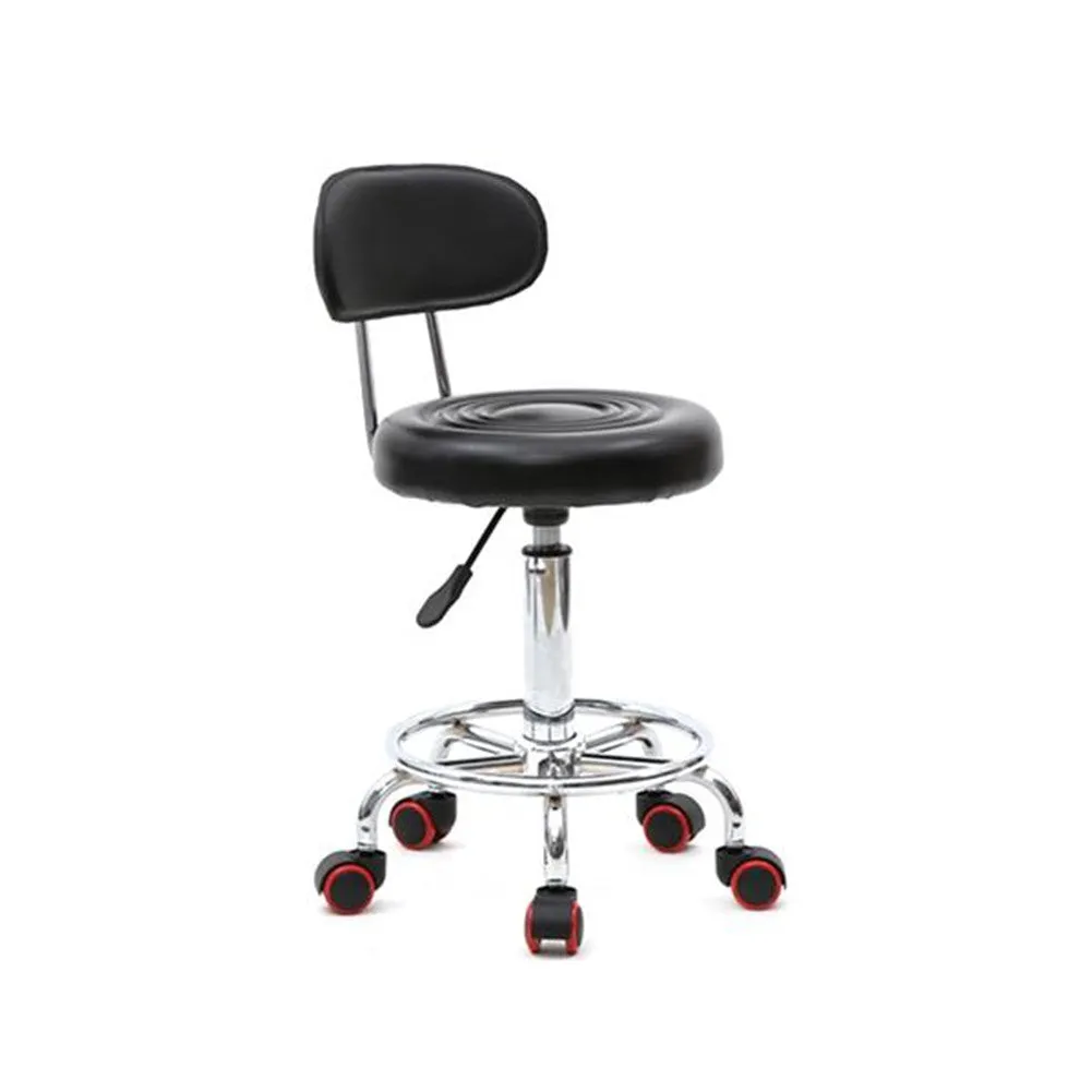 ALICIAN Rolling Swivel PU Leather Salon Stool Office Chair with Back Support Black