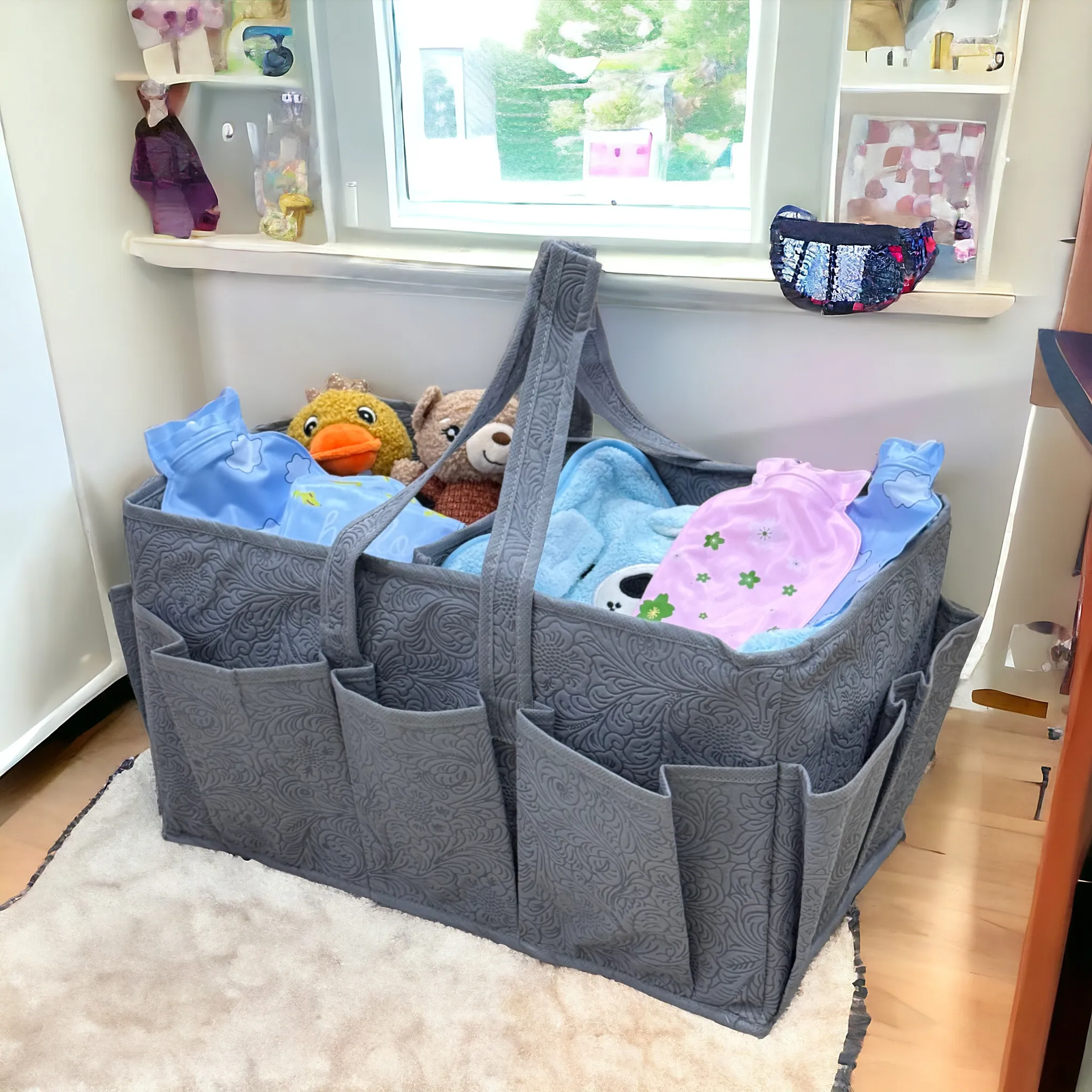 Baby Diaper Caddy Organizer (Grey-Textured)