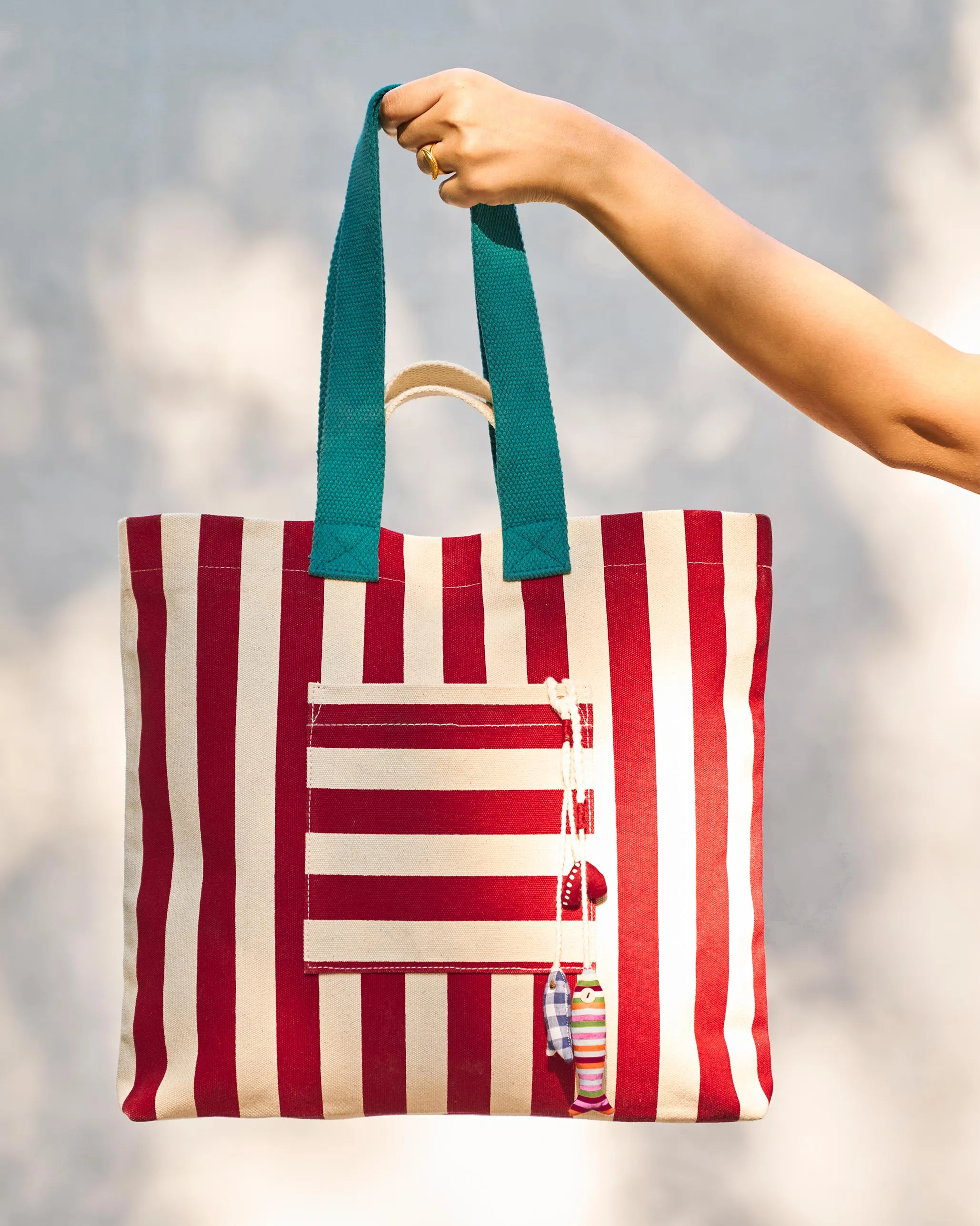 Bagan Stripe Tote - Red & Ivory