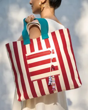 Bagan Stripe Tote - Red & Ivory