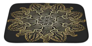 Bath Rug Mat No Slip Microfiber Memory Foam, Mandala Gold Black, 34x21