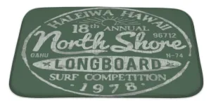 Bath Rug Mat No Slip Microfiber Memory Foam, North Shore Surf Themed Vintage Design, 34x21