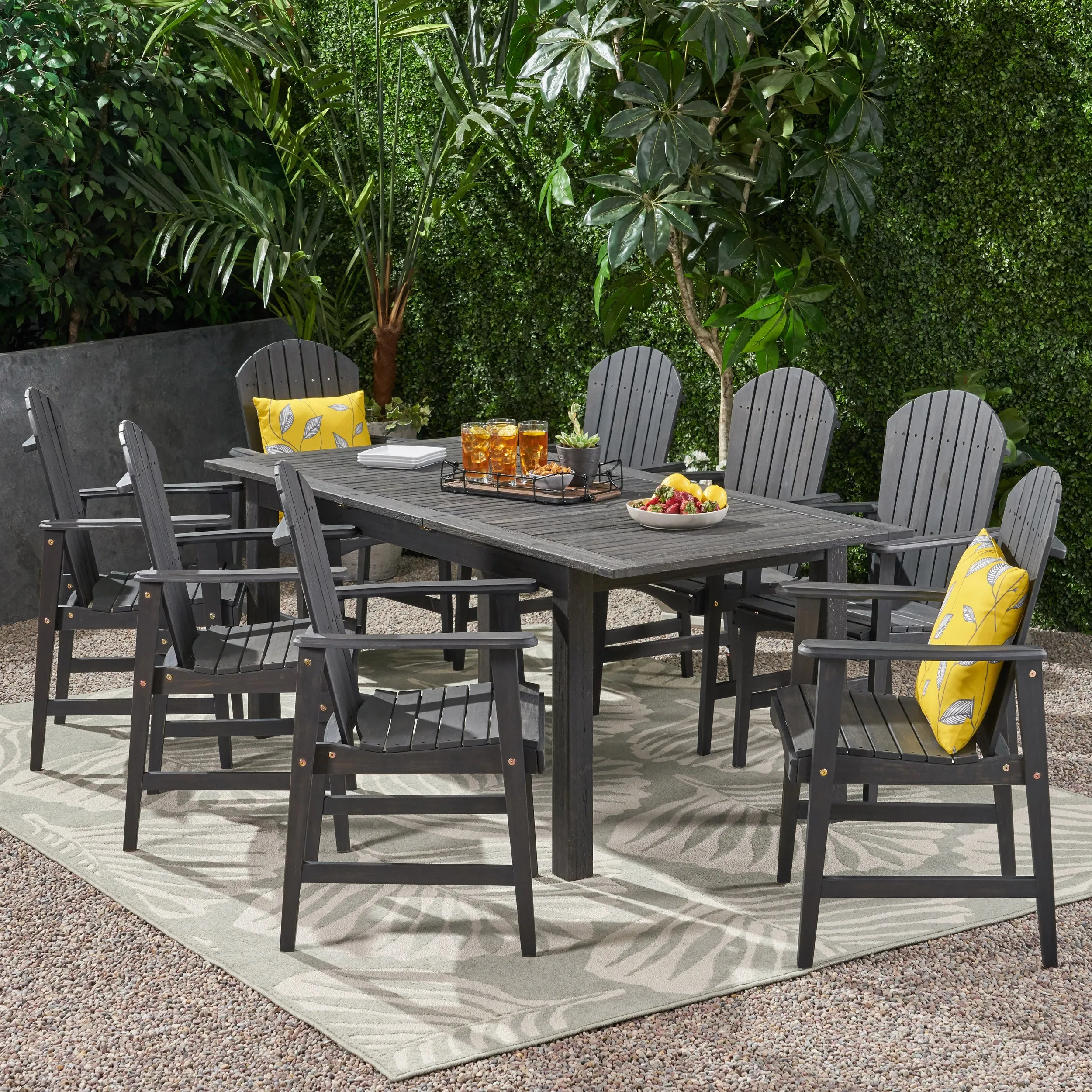 Bentlee Outdoor 8 Seater Acacia Wood Adirondack Dining Set