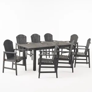 Bentlee Outdoor 8 Seater Acacia Wood Adirondack Dining Set