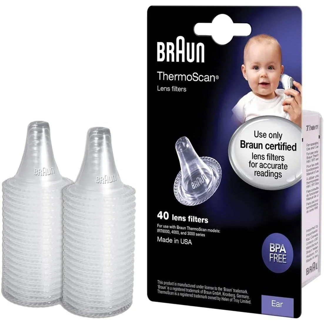 Braun LF40 ThermoScan Lens Filter Refills for Ear Thermometers - Pack of 40 | 12-C