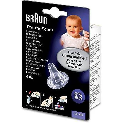 Braun LF40 ThermoScan Lens Filter Refills for Ear Thermometers - Pack of 40 | 12-C