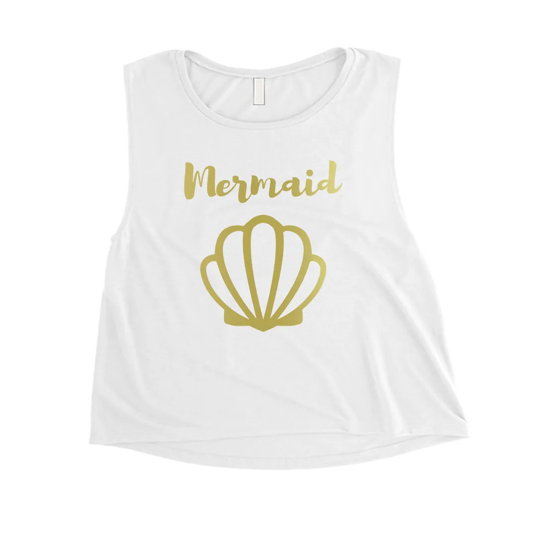 Bride Mermaid Seashell-GOLD Womens Crop Top Fun Energetic Cute Gift