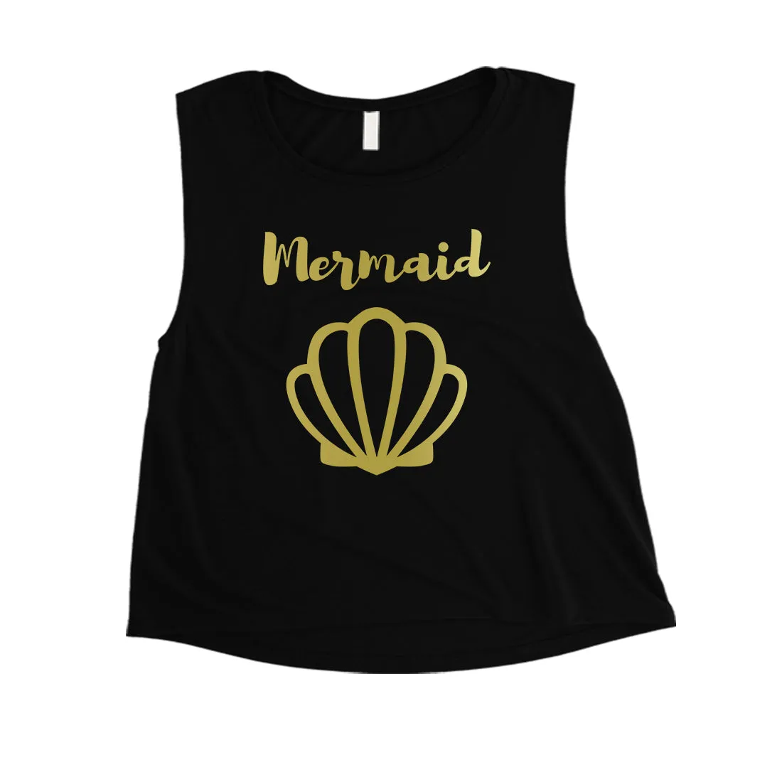 Bride Mermaid Seashell-GOLD Womens Crop Top Fun Energetic Cute Gift