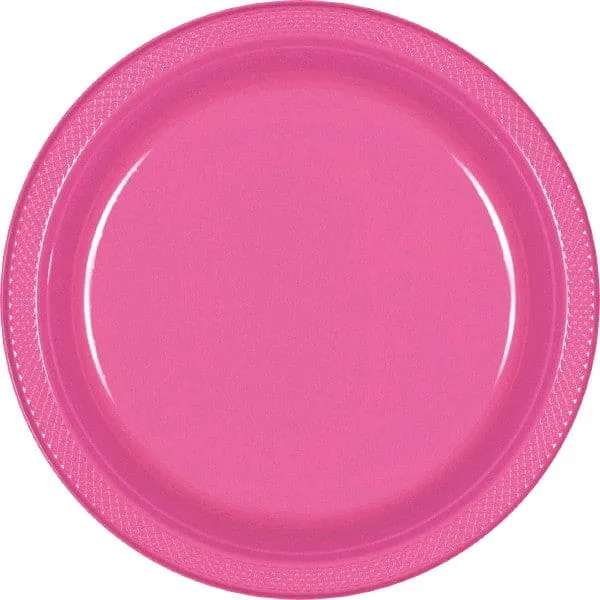 Bright Pink 9in Round Dinner Plastic Plates 20 Ct