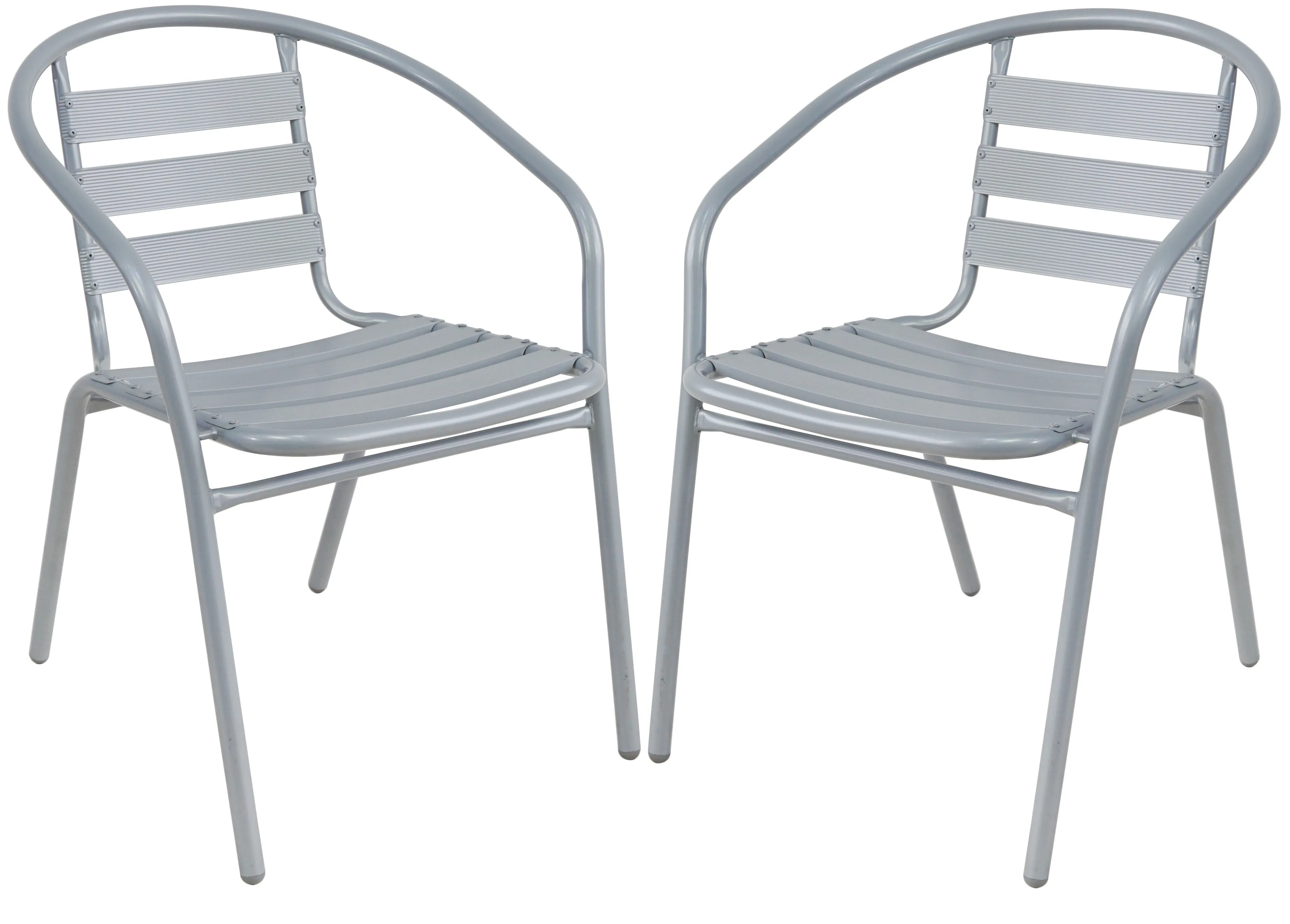 BTExpert Indoor Outdoor Set of 4 Silver Gray Restaurant Metal Aluminum Slat Stack Chairs Lightweight