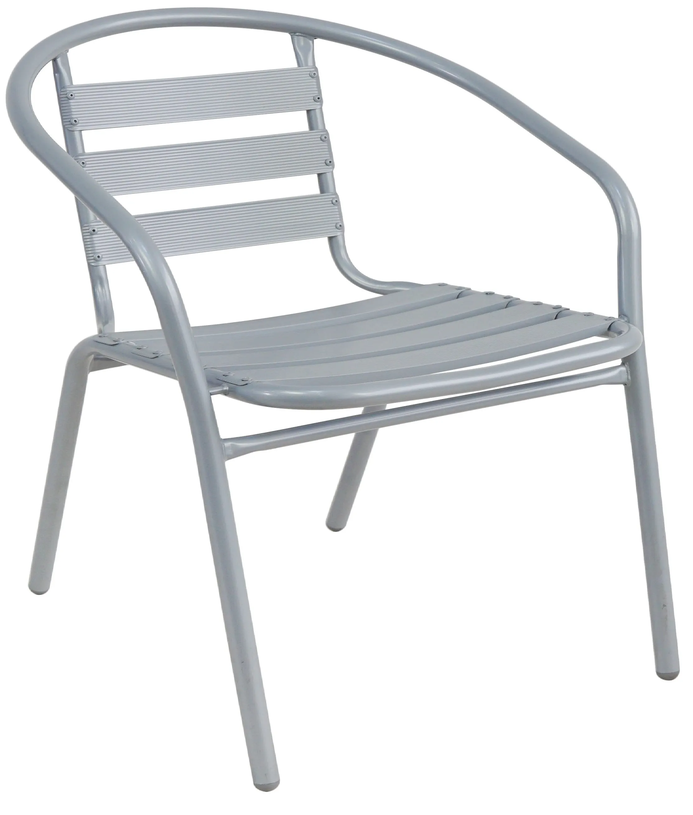 BTExpert Indoor Outdoor Set of 4 Silver Gray Restaurant Metal Aluminum Slat Stack Chairs Lightweight