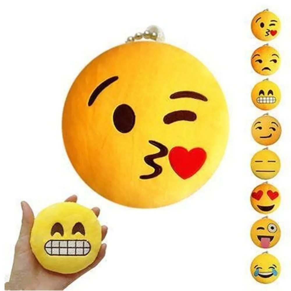 Cute Emoji Emotion Soft Stuffed Plush Yellow Toy Keyring Fob Cushions bag decoration bag accessories