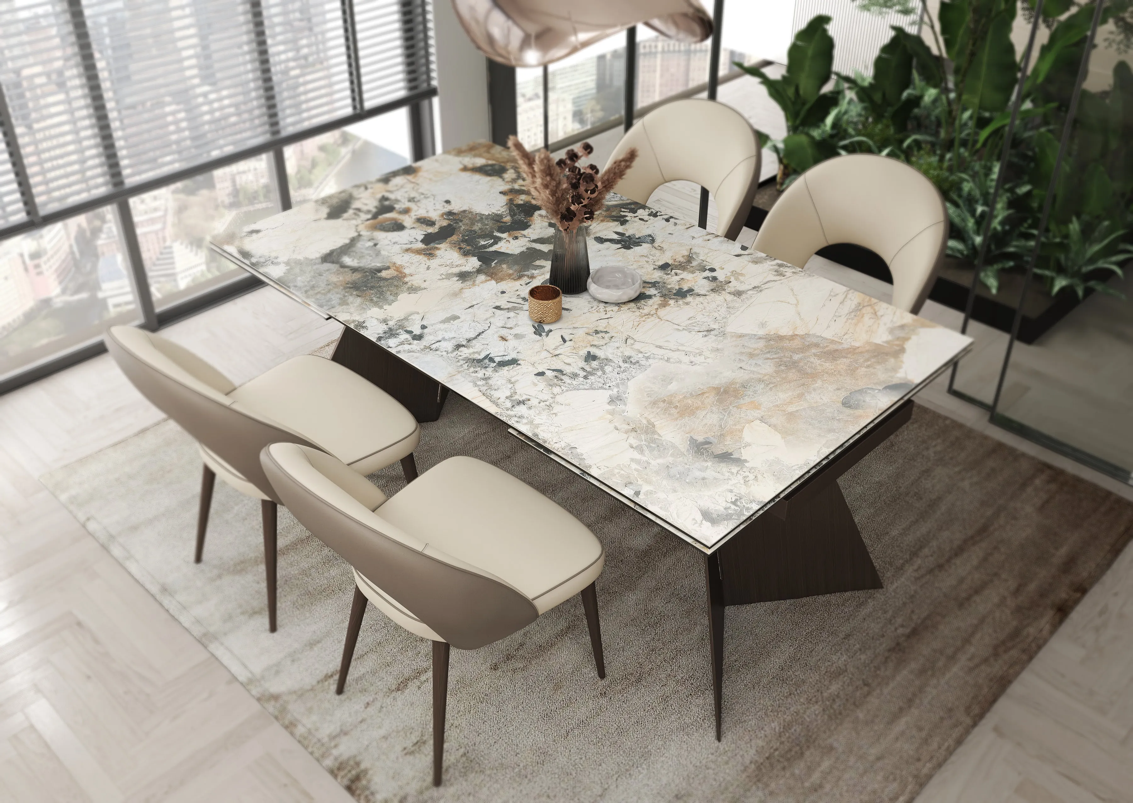 Dante Ceramic Dining Table with Modena Beige Chairs