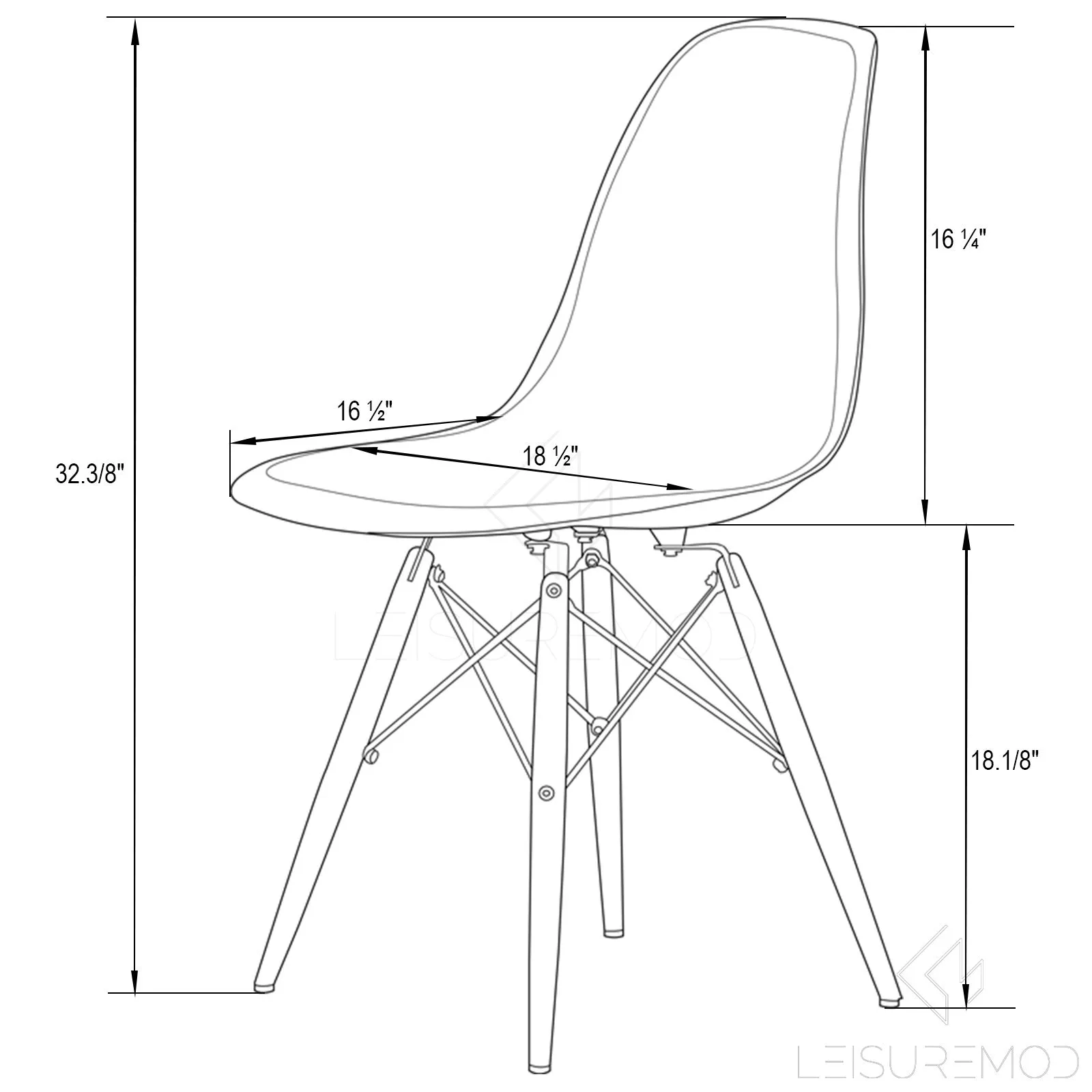 Dover Modern Molded Side Chair with Wood Base, Set of 2