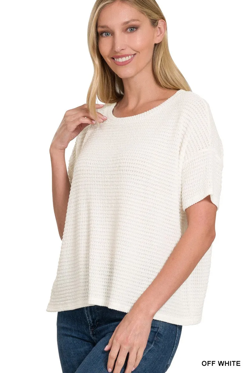 Drop Shoulder Jacquard Top Off White