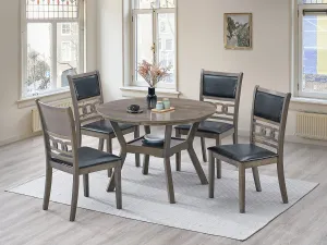 Elegant 5-Piece Round Dining Set with Black PU Cushion Seats