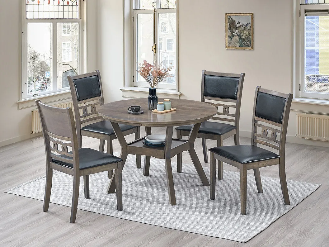 Elegant 5-Piece Round Dining Set with Black PU Cushion Seats