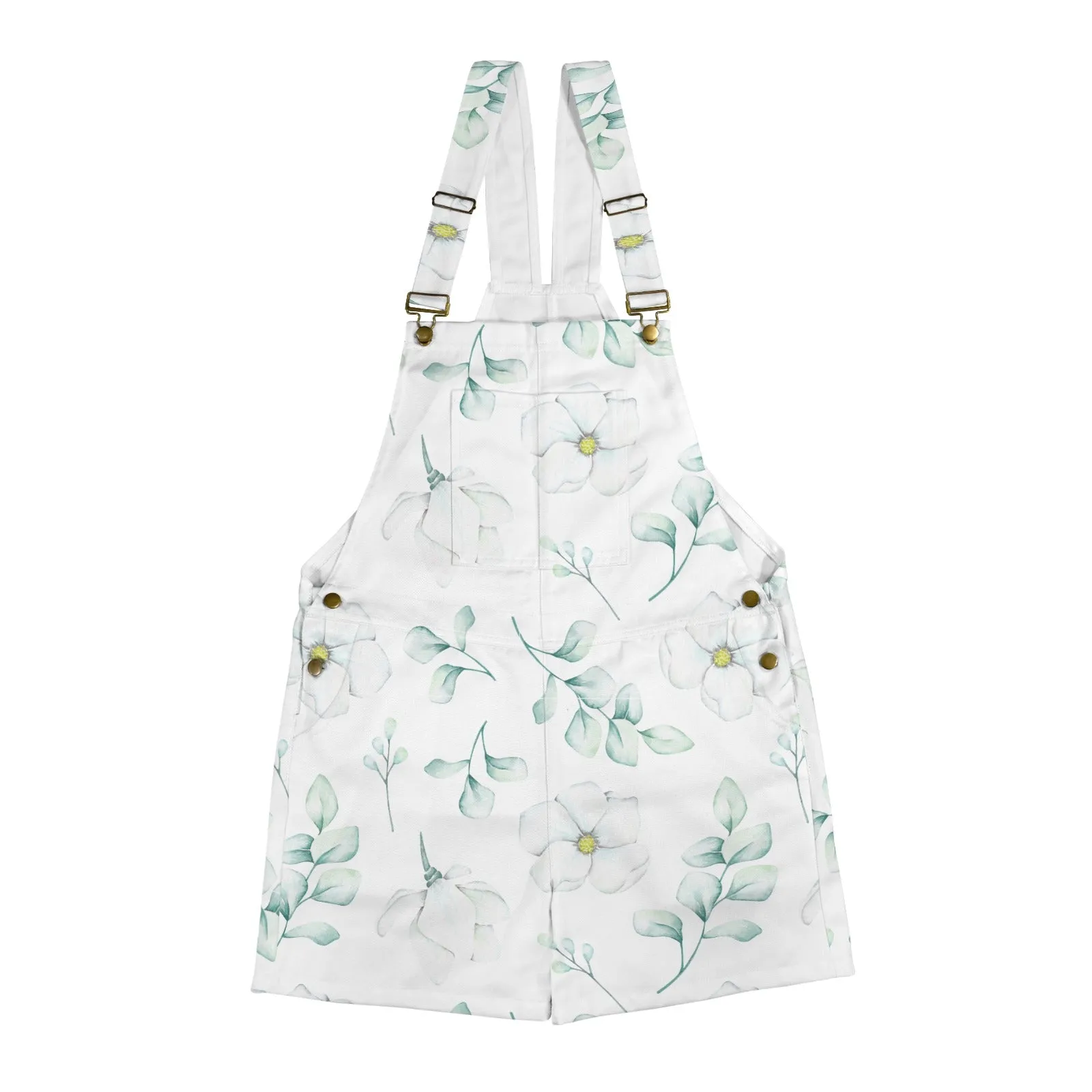 Eucalyptus White Floral Unisex Shorts Suspender Jumpsuit