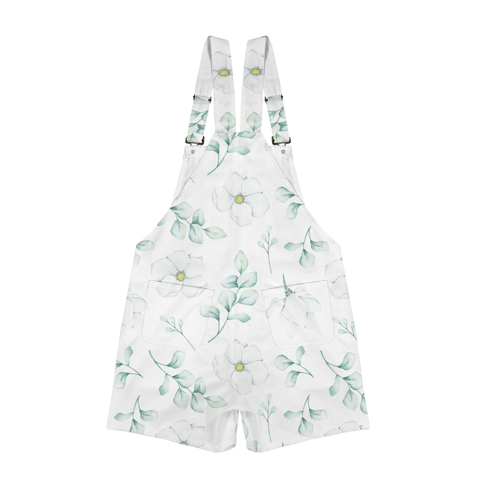 Eucalyptus White Floral Unisex Shorts Suspender Jumpsuit