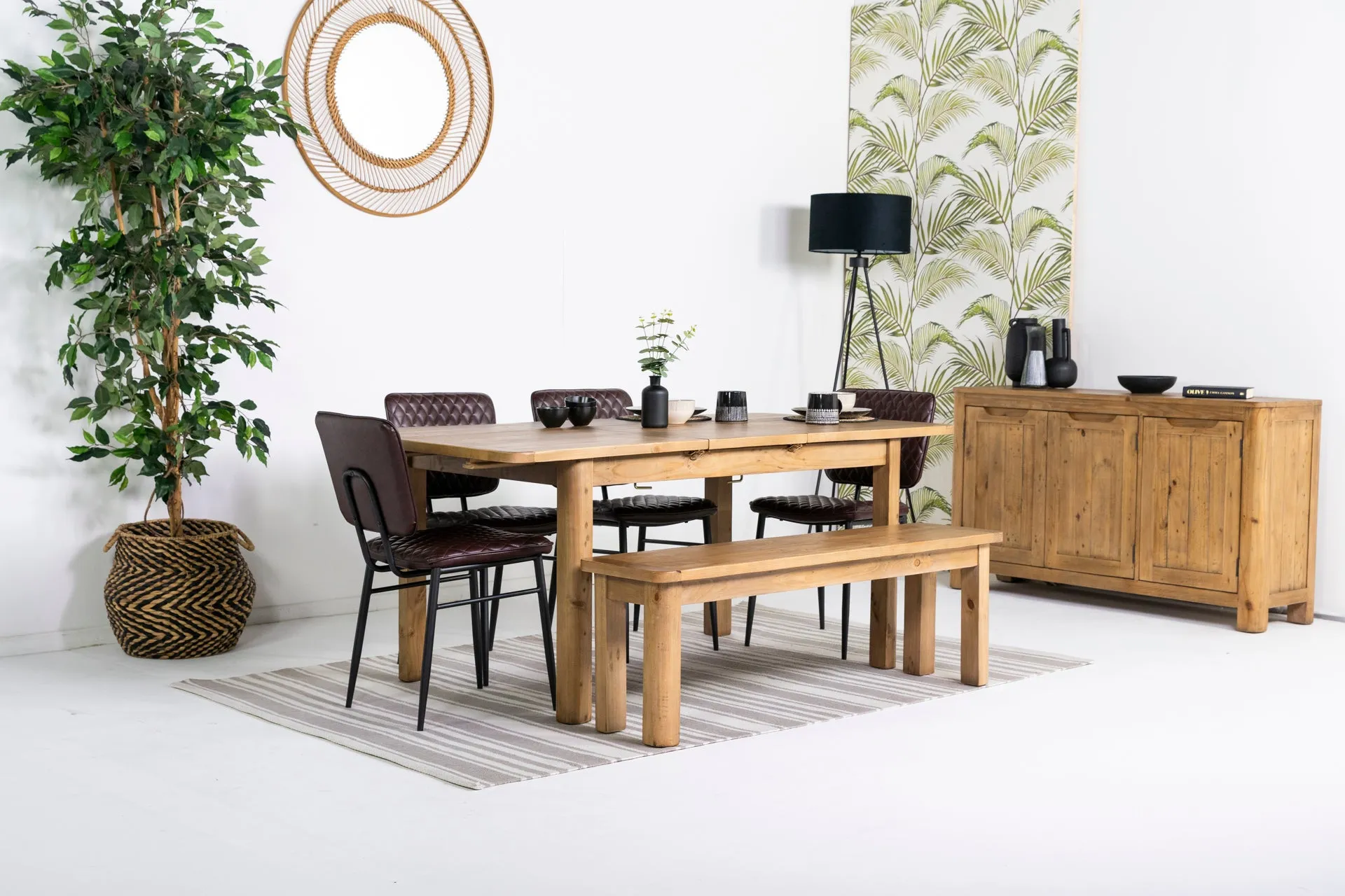 Exeter Extendable Dining Table (140cm - 180cm) & Brown Houston Dining Chairs