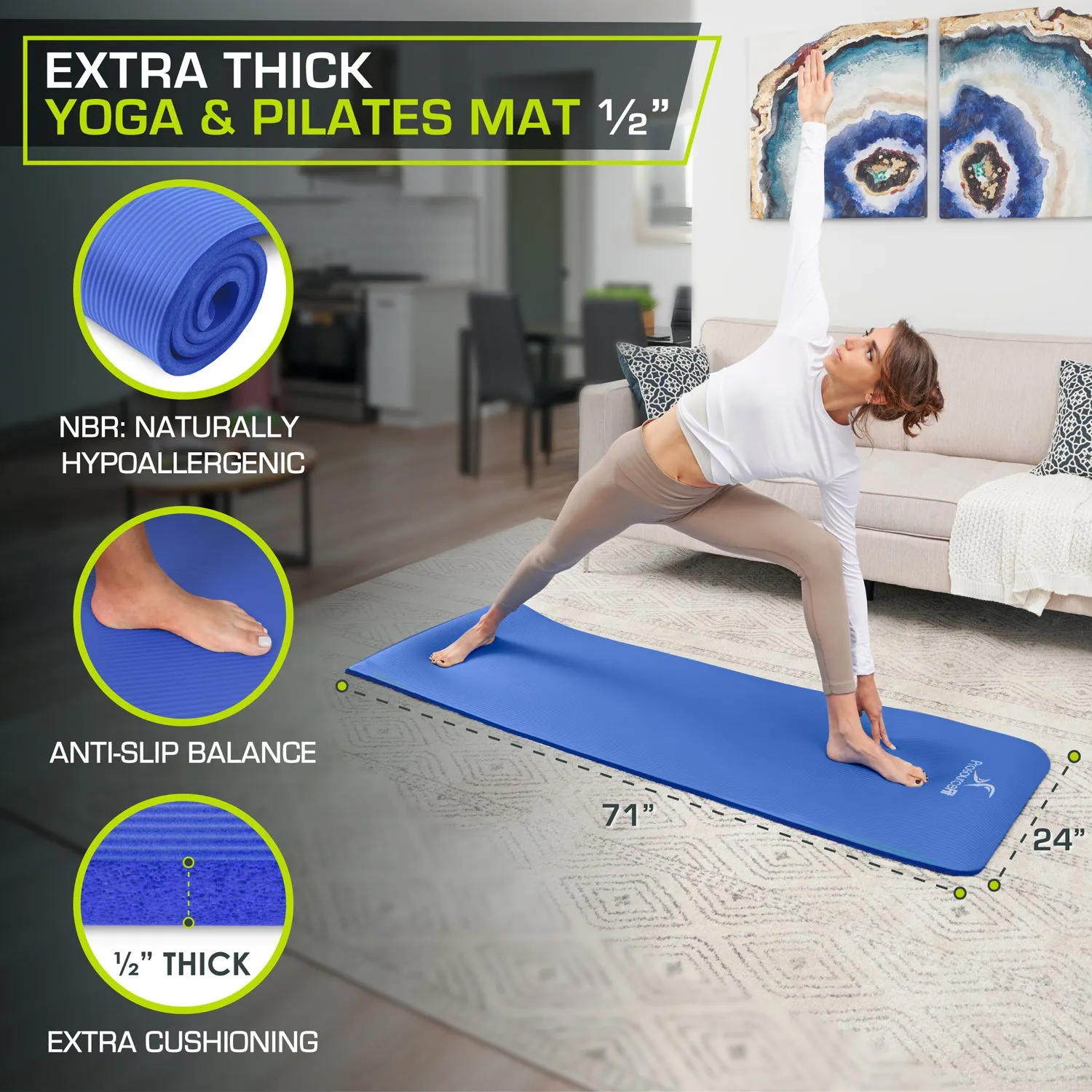 Extra Thick Yoga and Pilates Mat 1/2 inch