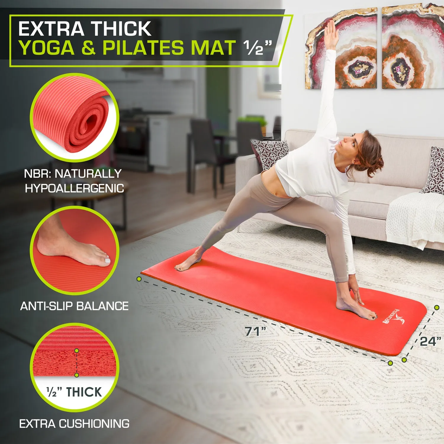 Extra Thick Yoga and Pilates Mat 1/2 inch