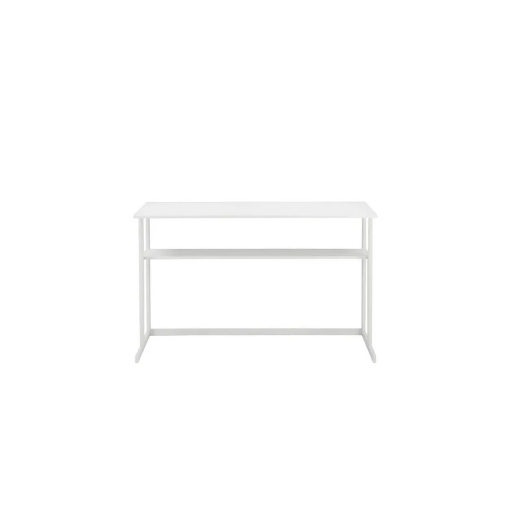 Femi 47 Inch Office Desk with Shelf, Open Steel Base, Modern White Finish By Casagear Home