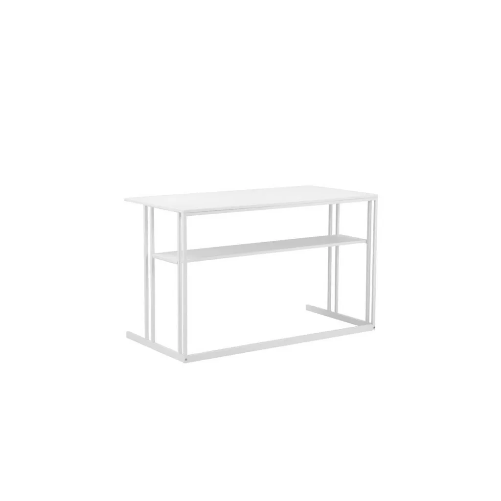 Femi 47 Inch Office Desk with Shelf, Open Steel Base, Modern White Finish By Casagear Home