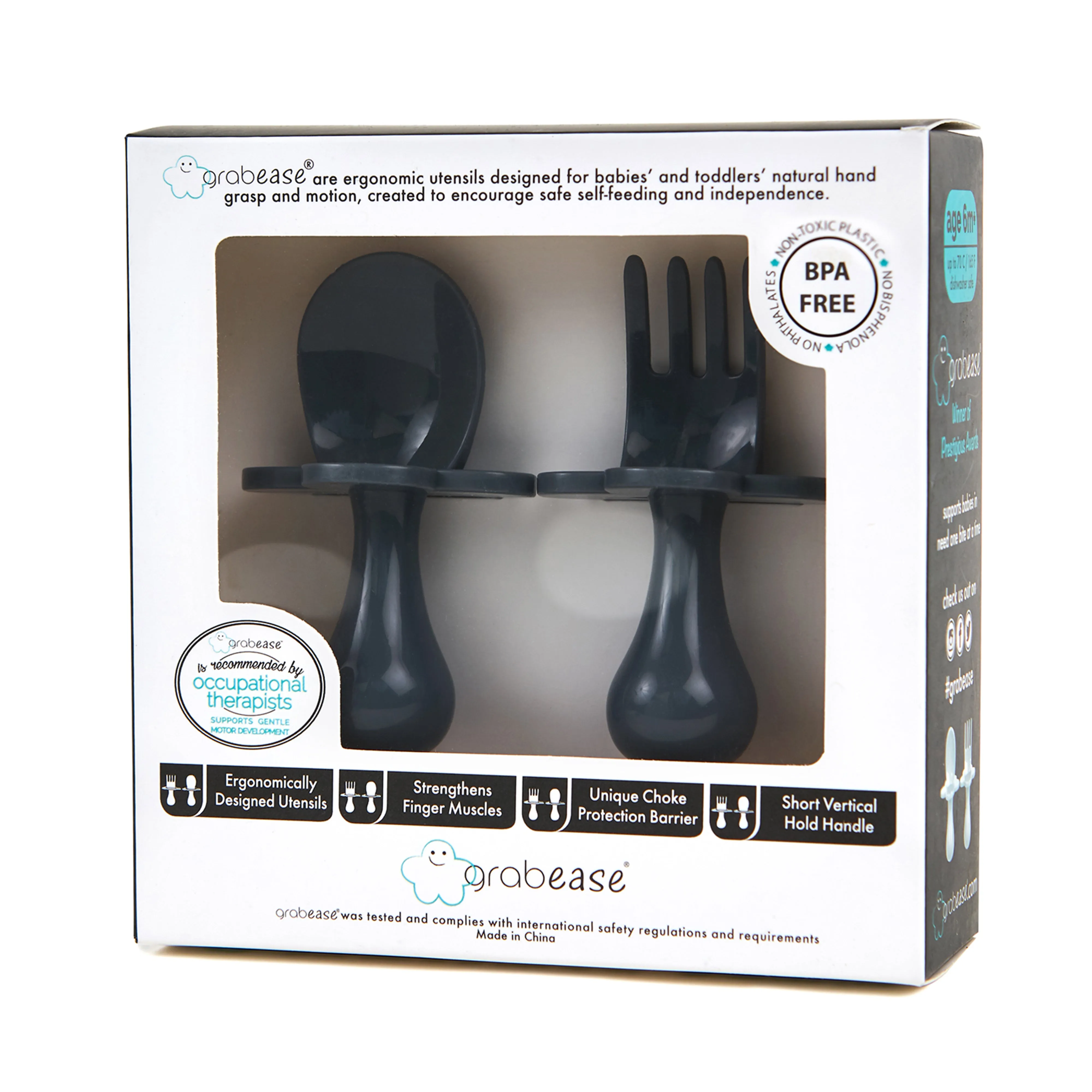 Grabease Fork and Spoon Set Gray