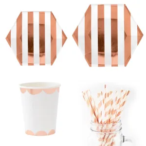 Hot Rose Gold Hexagonal Striped Paper Plate Paper Cup