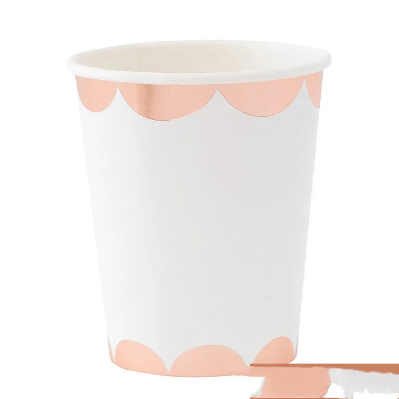 Hot Rose Gold Hexagonal Striped Paper Plate Paper Cup