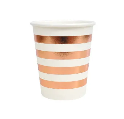 Hot Rose Gold Hexagonal Striped Paper Plate Paper Cup