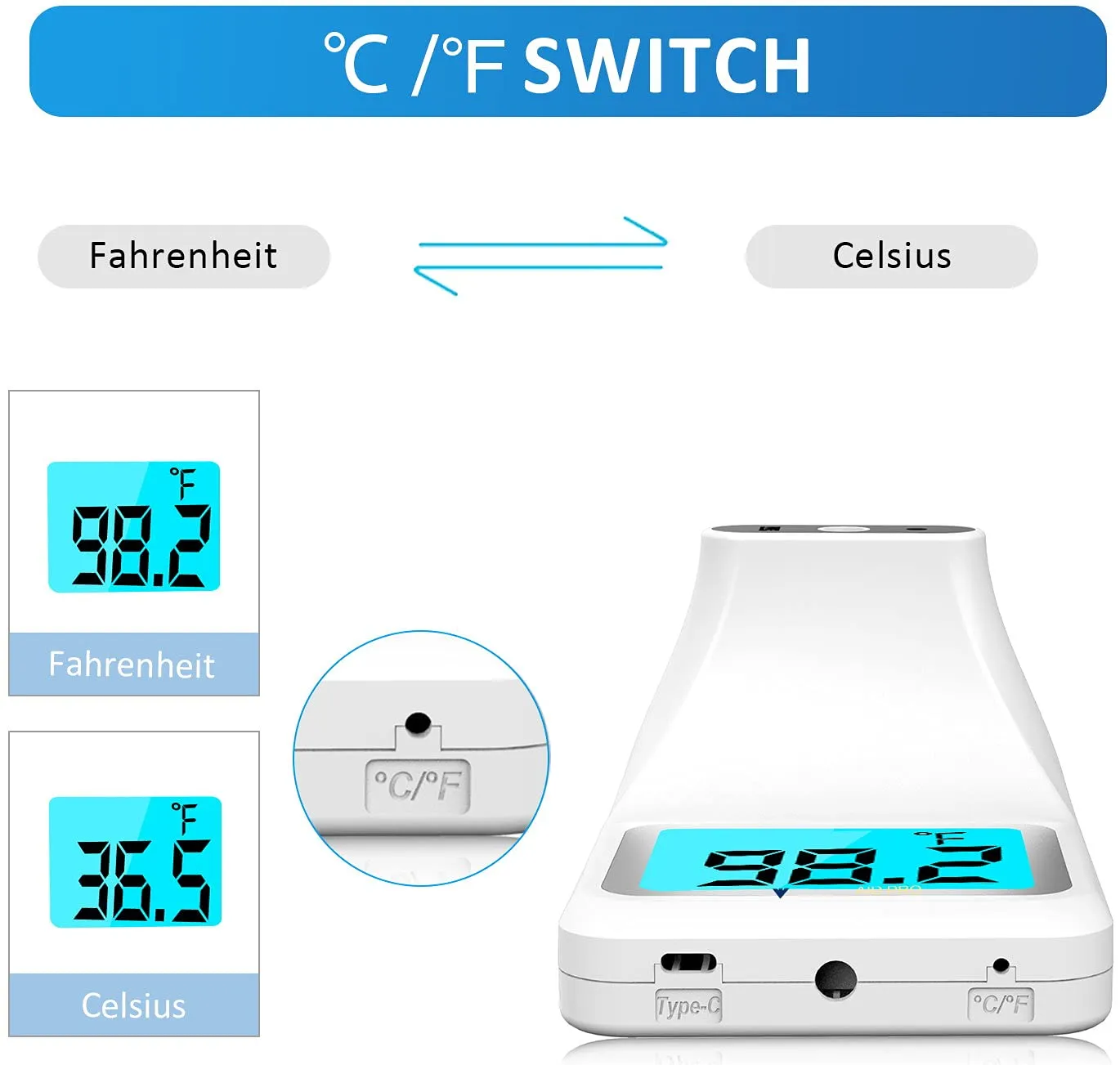 Infrared Forehead Mounted Thermometer with Stand and Bluetooth Connectivity for Instant Temperature Readings | Batteries Included (Matte White)