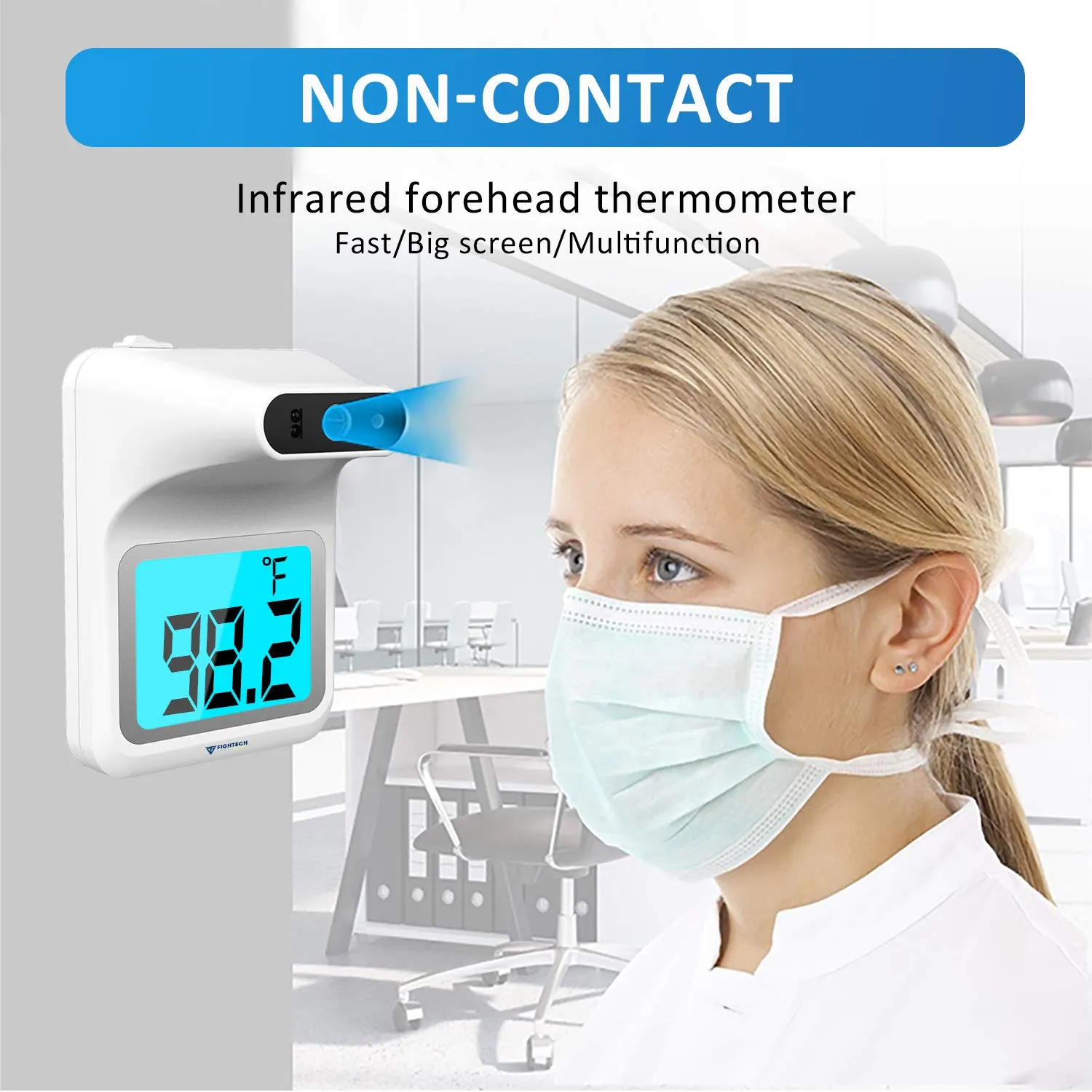 Infrared Forehead Mounted Thermometer with Stand and Bluetooth Connectivity for Instant Temperature Readings | Batteries Included (Matte White)