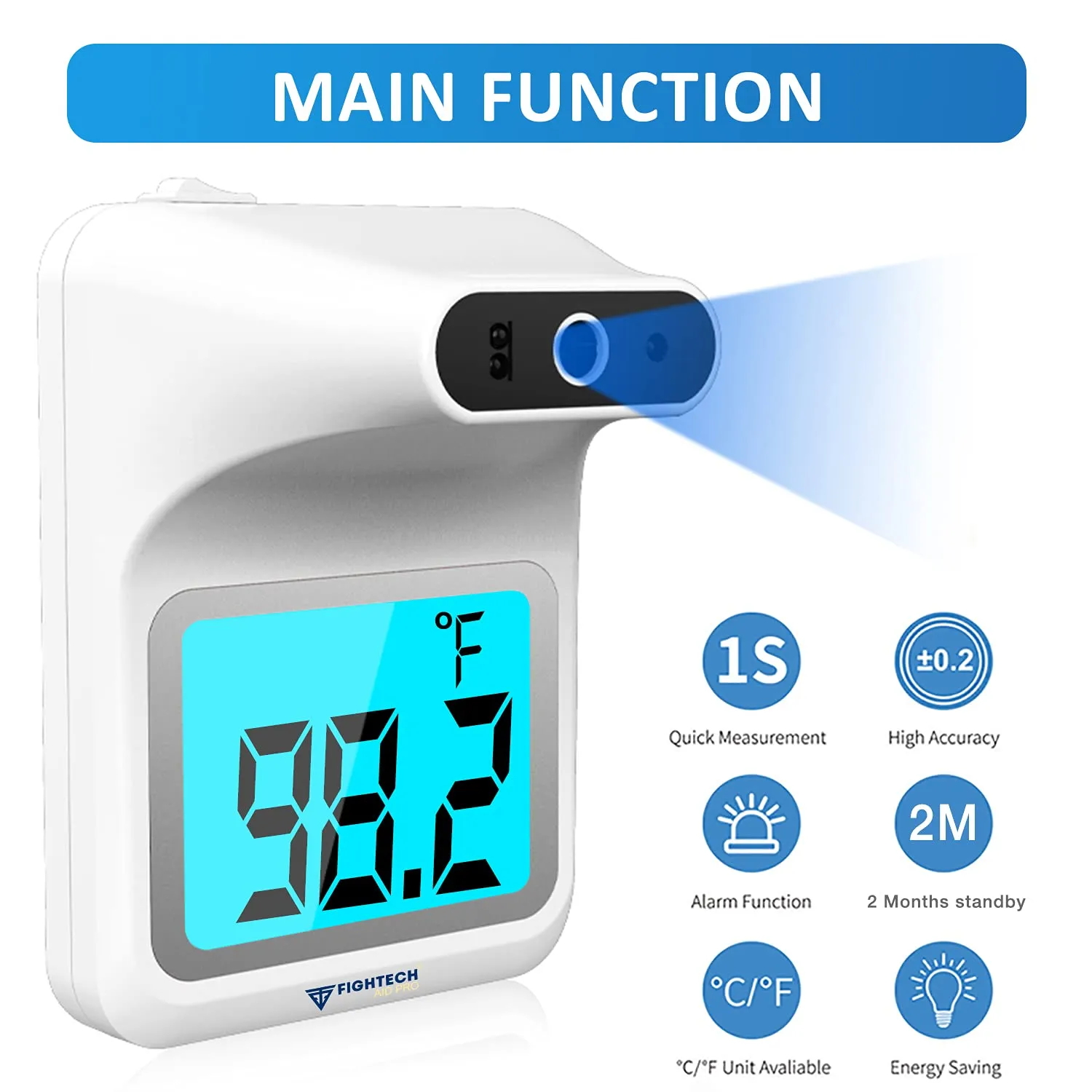 Infrared Forehead Mounted Thermometer with Stand and Bluetooth Connectivity for Instant Temperature Readings | Batteries Included (Matte White)