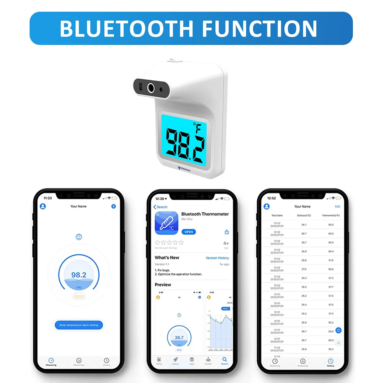 Infrared Forehead Mounted Thermometer with Stand and Bluetooth Connectivity for Instant Temperature Readings | Batteries Included (Matte White)