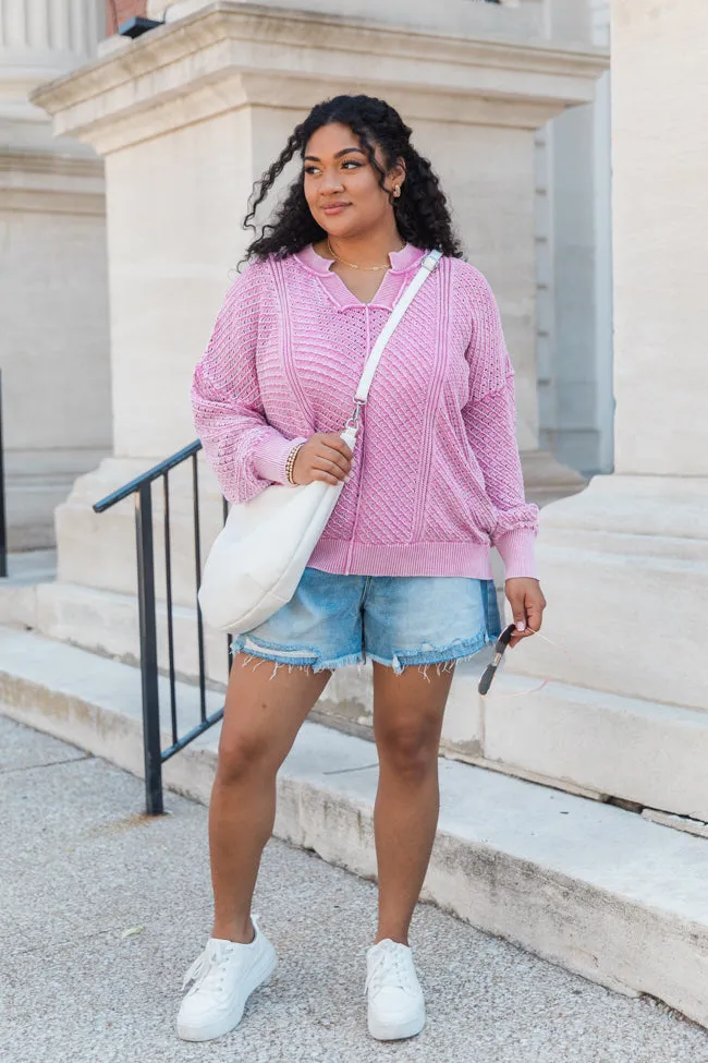 It's Too Easy Pink Acid Wash Sweater