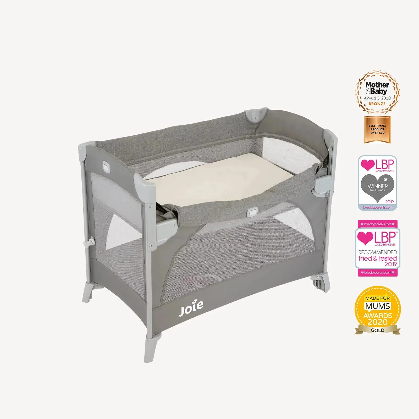 Joie Kubbie Sleep Bedside Travel Cot - Foggy Grey